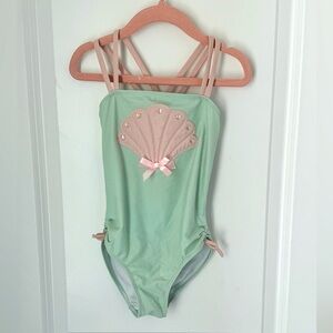 Kate Mack Girls Size 6 Faux Pearl Shell Swimsuit
